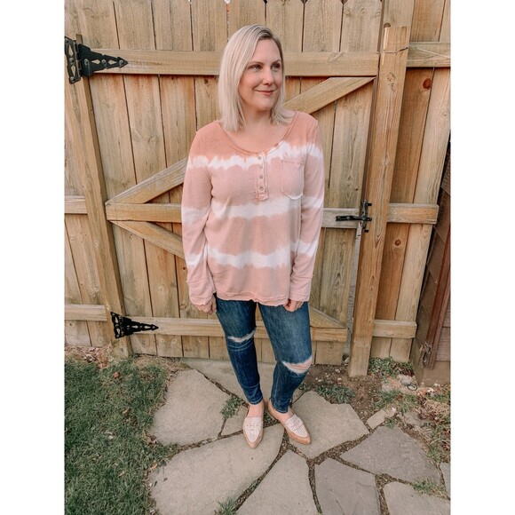 POL oversized pullover cotton henley pink ombre size medium - Picture 11 of 11